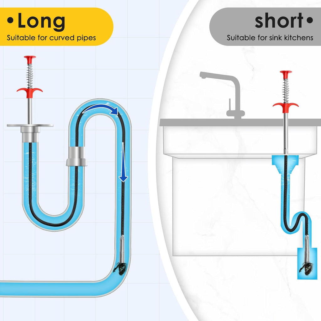 Drain Snake, 2 Pcs Drain Clog Remover(63 In And 35.5In), Upgraded Sink Drain Cleaner, Flexible Plumbing Snake With 4 Claws, Snake Drain Hair Removal Tool, Toilet Snake Drain Clog Remover