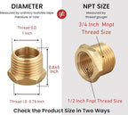 3/4 Inch NPT Male x 1/2 Inch NPT Female Brass Reducer Hex Bushing, Thread 1" OD to 0.75" ID, (2 Piece)