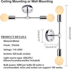 2 Lights Bathroom Vanity Wall Sconce Modern Industrial Wall Lamp Pole Wall Mount Lighting Fixture（Chrome Color）