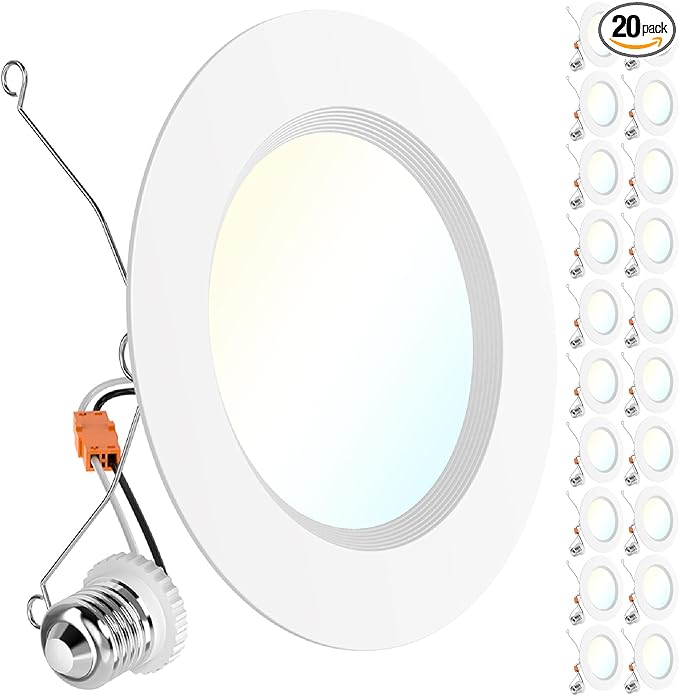 Sunco 20 Pack 6 Inch LED Recessed Light Retrofit, Can Lights for Ceiling, 1700 LM High Brightness, Selectable CCT 2700K/3000K/4000K/5000K/6000K, 17W=120W, Dimmable, Baffle Trim, Damp Rated UL