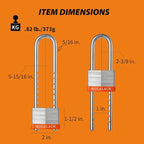 Locks with Keys, WULALACK 2 inch Wide Laminated Steel Keyed Padlock with Adjustable Shackle, Long Padlocks with Same Key,3 Pack