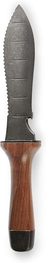 Hori Hori Garden Knife, Traditional Japanese Weeding Tool with ergonomic wooden handle. Large 7'inch blade with case. (Standard blade)