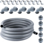 Liquid-Tight Conduit 1-1/2 inch 25ft, Electrical Conduit w/UL Certification, Flexible Conduit with 5 Straight and 5 90-Degree Conduit Connector Fittings Gray