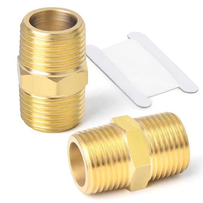 TAISHER 2PCS Brass Pipe Fitting, Reducer Adapter, Hex Nipple, 3/4-Inch Male Pipe x 3/4-Inch Male Pipe
