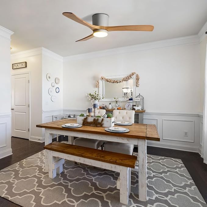 48in Quiet Ceiling Fans with Light ETL Listed Ceiling Fan Lights Living Room Bedroom ‎Remote Ceiling Lighs Fan Lighting 6 Gear Wind Speed Grey Ceiling Fan Light Wooden Fan Blades