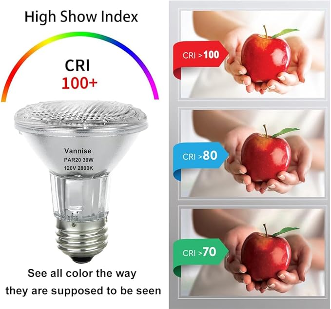 PAR20 Flood 39W 120V 480 Lumens, 6pcs High Output PAR20 Halogen Light Bulb Warm White 2800K, 39W PAR 20 Dimmable with E26 Base, Long Lasting PAR 20 Flood Light Bulb for Indoor Outdoor
