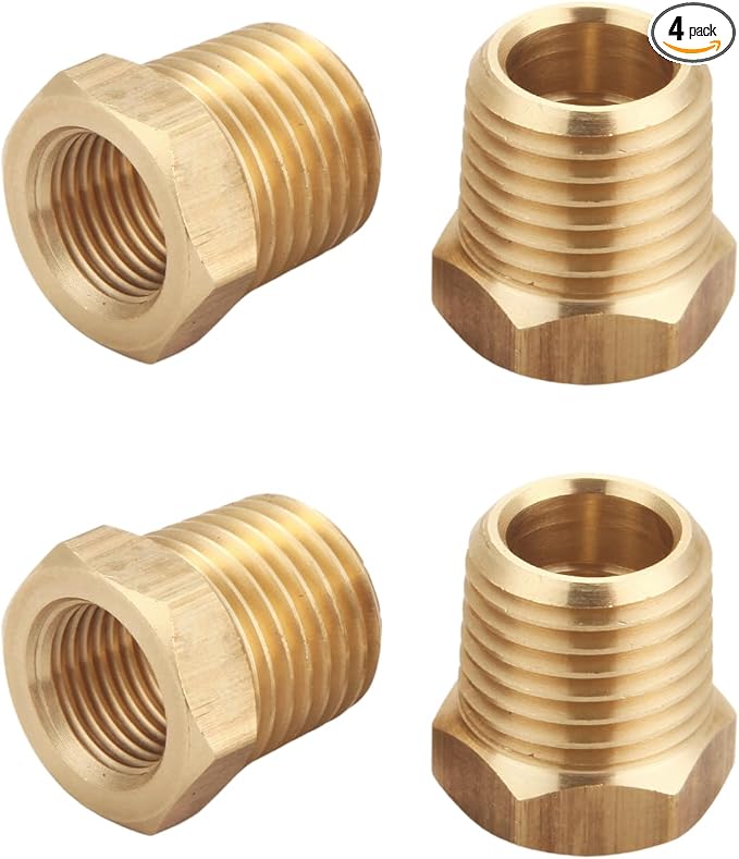 4pcs Heavy Duty 1/4 NPT Male Thread to 1/8 NPT Female Thread Brass Reducer Hex Bushing Brass Fitting Pipe Hose Tube Adapter Convert, Thread 0.5" OD to 0.375" ID