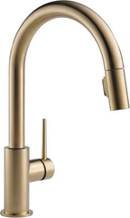 Delta Trinsic Brushed Gold Kitchen Faucet with Pull Down Sprayer, Modern Single Hole Kitchen Sink Faucet, Single Handle, Champagne Bronze 9159-CZ-DST