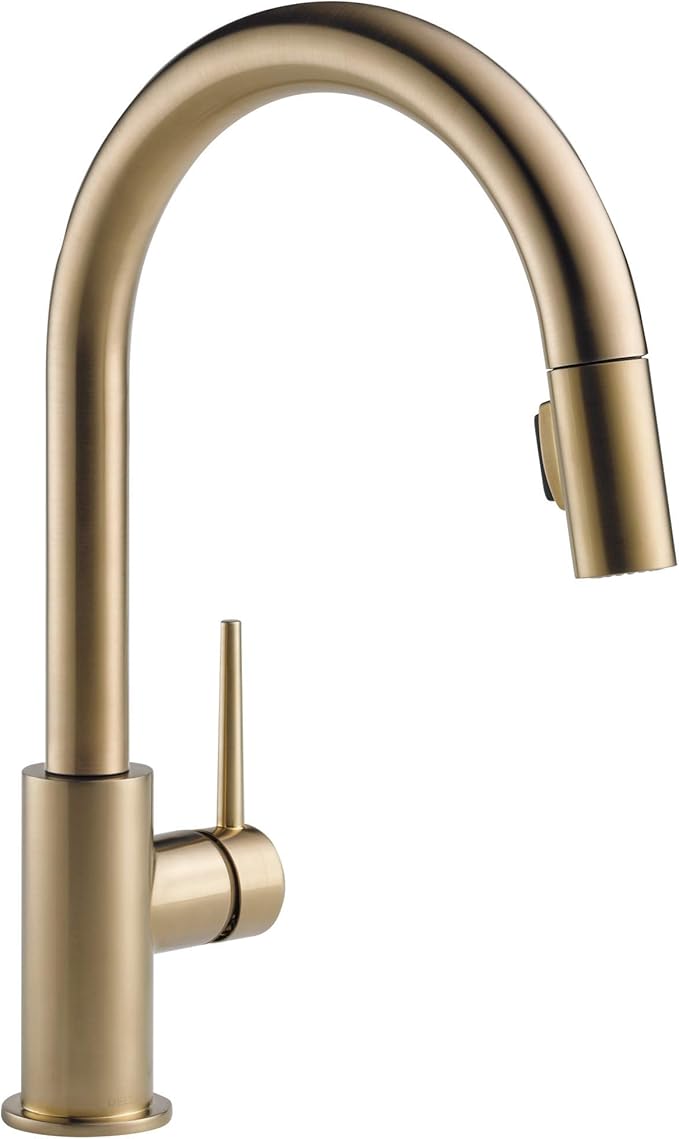 Delta Trinsic Brushed Gold Kitchen Faucet with Pull Down Sprayer, Modern Single Hole Kitchen Sink Faucet, Single Handle, Champagne Bronze 9159-CZ-DST