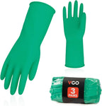 Vgo... 3-Pairs Reusable Household Gloves, Rubber Dishwashing gloves, Extra Thickness, Long Sleeves, Kitchen Cleaning, Working, Painting, Gardening, Pet Care (Size XL, Green, HH4601)