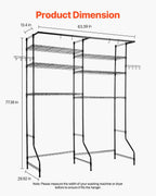 VEVOR Over The Washer and Dryer Storage Shelf, 6 Tier Laundry Room Drying Rack with Hanger Rod and Hooks, Adjustable Over Washer and Dryer Shelves, Laundry Room Shelf Storage Space Saver, Black