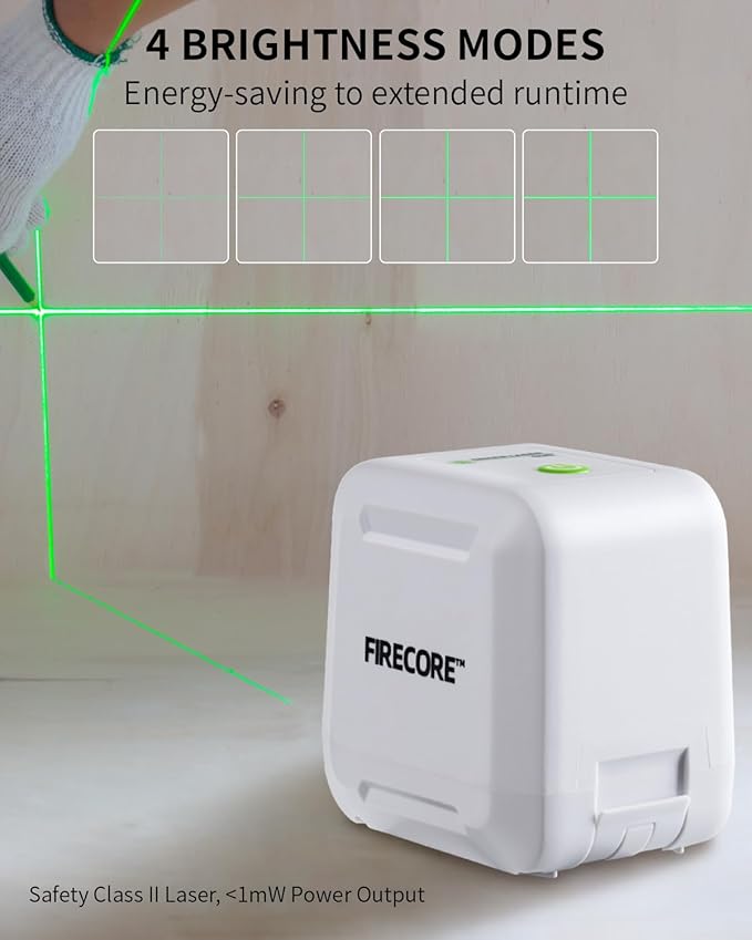 Laser Level with 50" Tripod, Firecore Self Leveling Cross Line Laser Level, Green Lazer Leveler Tool for Hanging Pictures Shelves DIY Projects, Battery and Carry Pouch Included