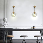 KCO Modern Glass Globe Wall Sconce Set of Two Minimalist Gold Wall Light Fixture with Adjustable Cord Brass Round Glass Wall Mounted Reading Lamp (Clear-2PC)