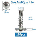 QSJ 120PCS #8 x 5/8'' Sheet Metal Screws 410 Stainless Steel Truss Head Fast Self Tapping Screws with Screwdriver Bit Silver