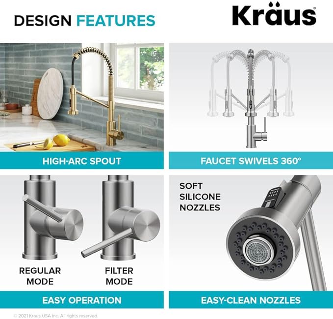 KRAUS Bolden 2-in-1 Commercial Style Pull Down Single Handle Water Filter Kitchen Faucet for Reverse Osmosis or Water Filtration System in Spot-Free Antique Champagne Bronze, KFF-1610SFACB