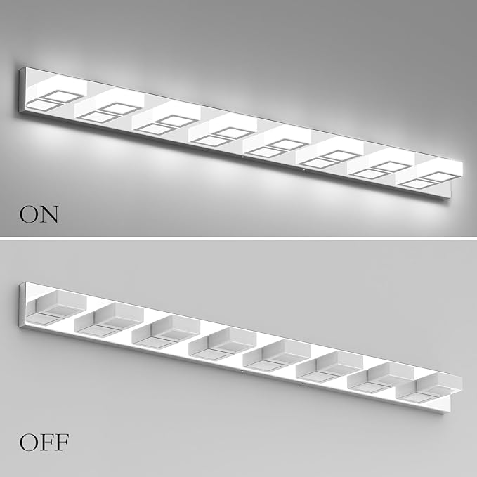 Ralbay 52" Modern Chrome Vanity Lights 8 Lights Acrylic Stainless Steel LED Vanity Light Fixtures Chrome Bathroom Lighting Over Mirror