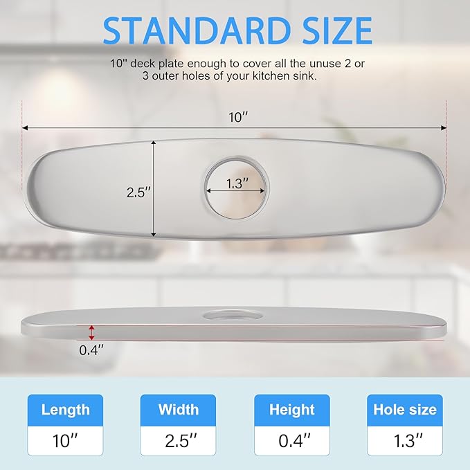 Sink Hole Cover, Escutcheon Plate Stainless Steel Faucet Deck Plate 10 Inch for 1 or 3 Hole Bathroom or Kitchen Sink Faucets Round, Brushed Nickel