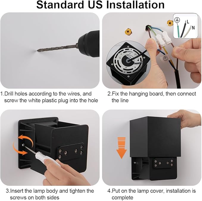 20W Outdoor Wall Light 6500K Up and Down Square LED Modern Wall Sconce Adjustable Black Porch Light IP65 Waterproof Aluminum Exterior Fixture for,Stair,Garage,Patio,Garden (4 Pack)