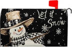 Winter Snowman Mailbox Cover Magnetic Standard Size 21 x 18 Christmas Holiday Snowflakes Post Letter Box Wraps Decor for Outside Black and White Garden Yard Outdoor Decorations