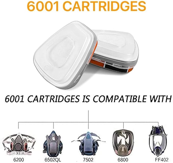 6001 Filter Cartridges Replacement for Gas Respirator,Dust-Proof, Organic Vapor, 2pcs Filter Cartridges + 2pcs Filter Covers+8pcs Filter Cottons, Apply to 6100/6200/7501/7502/6502/6800…