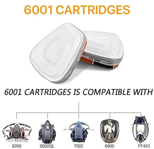 6001 Filter Cartridges Replacement for Gas Respirator, 16pcs Filter Cartridges + 16pcs Filter Covers + 64pcs Filter Cottons, Apply to 6100/6200/7501/7502/6502/6800