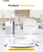 Ensenior 16 Pack 4 Inch LED Recessed Ceiling Light, Dimmable, 2700K Soft White, 750LM 9W 120V, High Brightness Canless Wafer Downlight - ETL&FCC&IC