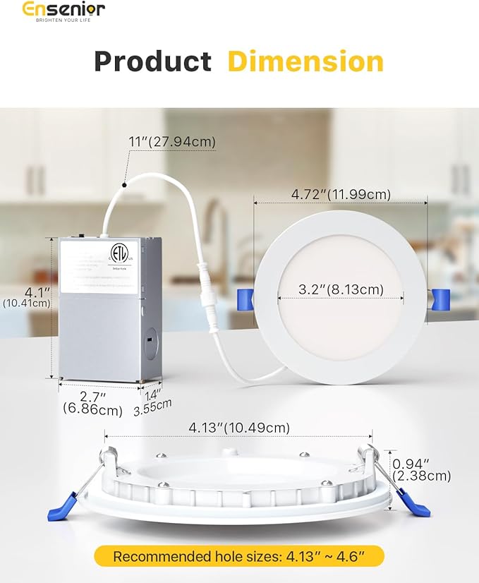 Ensenior 6 Pack 4 Inch LED Recessed Light, Dimmable, 2700K Soft White, 750LM High Brightness, 9W 120V, Damp Rated, Ultra-Thin Canless Wafer Ceiling Light - ETL & FCC & IC