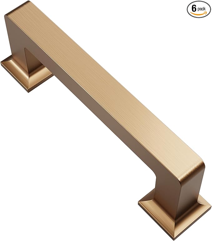 Alzassbg 6 Pack Champagne Bronze Cabinet Pulls, 3 Inch(76mm) Hole Centers Cabinet Handles Square Kitchen Hardware for Cabinets AL3046TGP