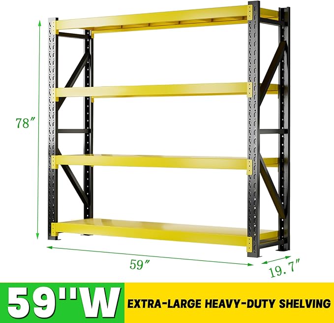 3000LBS Heavy Duty Storage Shelves,78''H Metal Garage Shelving, 4-Tier Adjustable Garage Organization Shelving Units, Industrial Shelving for Warehouse,Workshop- Black & Yellow