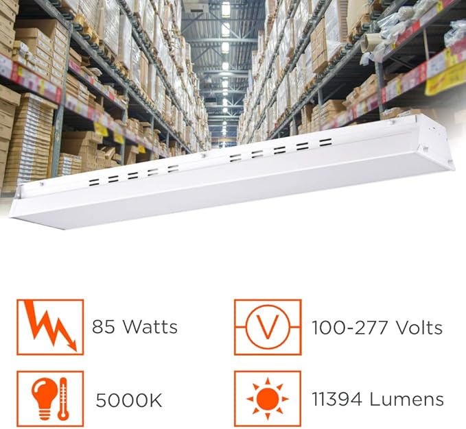 85 Watt 4 Foot High Bay | 5000K Daylight High Output 11394 Lumens | Wired 85W 100-277V High Bay | 50000 Life Hours 141LM/w | 1 Pack by GoodBulb
