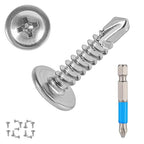 QSJ 120PCS #8 x 3/4'' Sheet Metal Screws 410 Stainless Steel Truss Head Fast Self Tapping Screws with Screwdriver Bit Silver