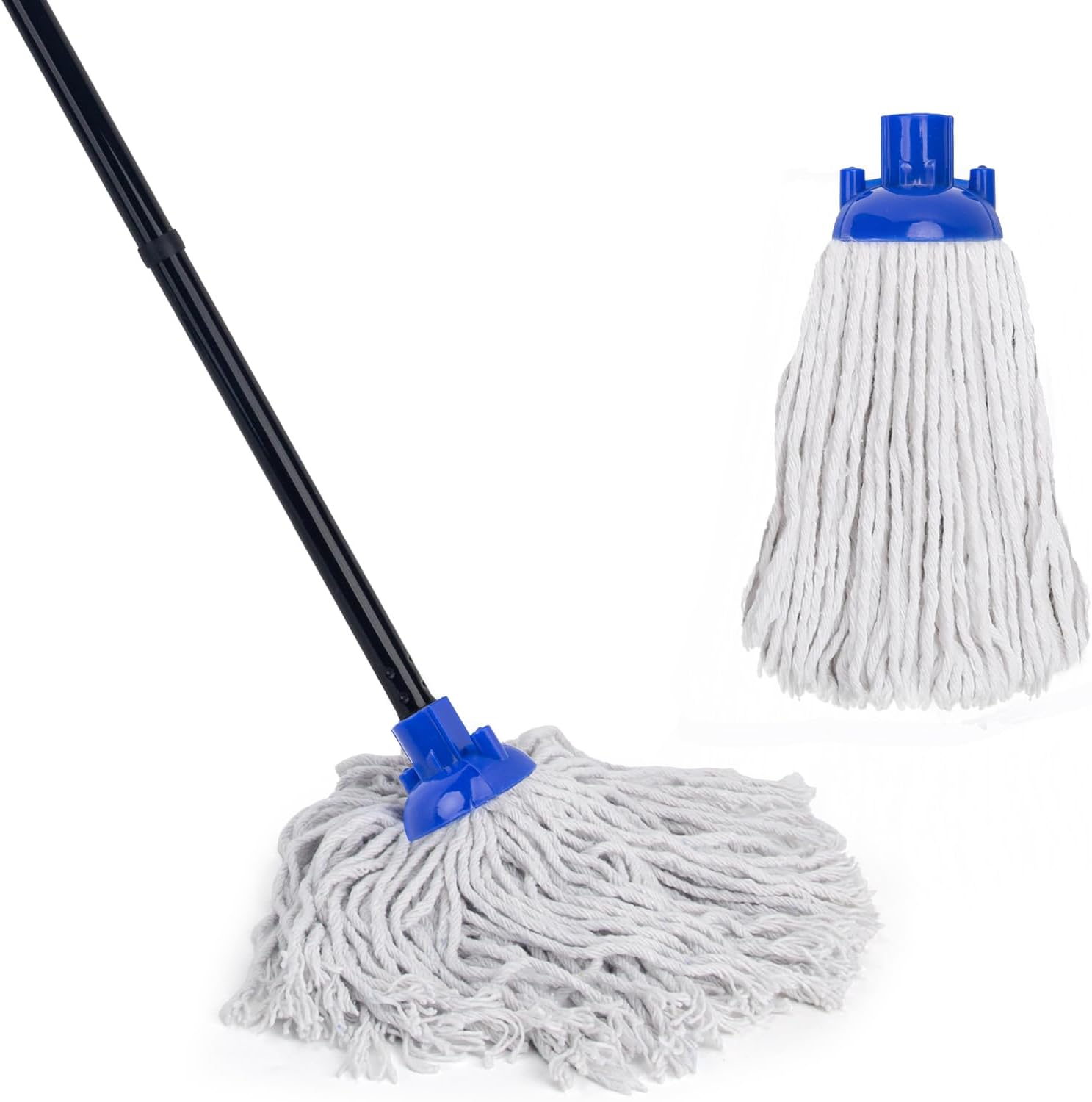 KeFanta Mop for Floor Cleaning,2 Pcs Cotton String Wet Mops Replacement Head Refill Compatible with Microfiber Cloth Mop & 0.8" Diameter Mops Handle(1 Handle & 2 Heads)