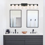 8 Light Bathroom Vanity Light, Matte Black Bathroom Vanity Lights Over Mirror with Sturdy Clear Glass Shade, 8 Lights Count Large Bath Light Fixtures for Mirror, Bedroom, Living Room, Wall Sconce