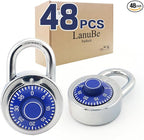 LanuBe Standard Dial Combination Lock, 2 in. Wide, with Different Combinations, Blue Turnplate, Pack of 48; Lock for School, Employee, Gym Sports Locker, Case, Toolbox, and so on