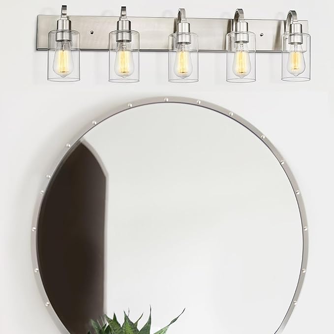 Emliviar 5-Light Bathroom Vanity Light Fixture, 37" Bath Wall Light Fixtures in Brushed Nickel Finish with Clear Glass, YCE237B-5W BN