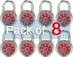 LanuBe Standard Dial Combination Lock, 2 in. Wide, with Different Combinations, Red Turnplate, Pack of 8; Lock for School, Employee, Gym Sports Locker, Case, Toolbox, and so on