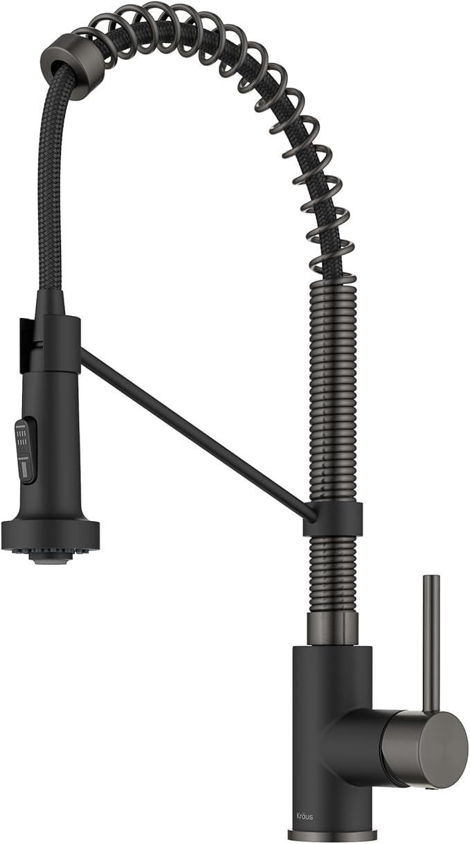 KRAUS Bolden Commercial Style 2-Function Single Handle Pull Down Kitchen Faucet in Matte Black/Black Stainless, KPF-1610MBSB (Pack of 1)