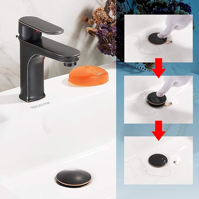 Bathroom Sink Drain, Vessel Sink Pop Up Drain with Detachable Basket Stopper,Anti-Explosion and Anti-Clogging Drain Strainer, Sink Drain Assembly Without Overflow Oil Rubbed Bronze, REGALMIX RWF082C