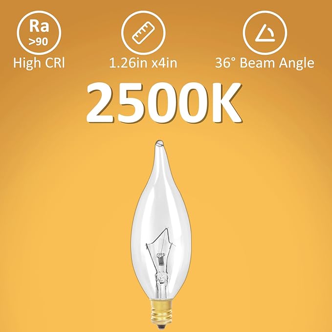 12-Pack E12 B10 Clear Candelabra Base Bulb, 40W 120V Incandescent Candle Light Bulbs Dimmable Chandelier Light Bulbs for Pendants or Outdoor, Ceiling Fan, Wall Sconces, Fireplace (40, Watts)