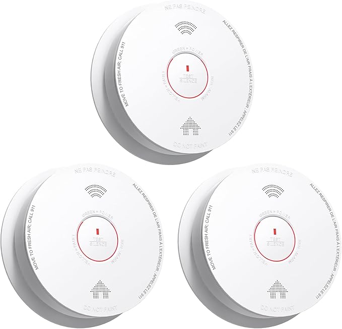 Smoke Detectors 10 Year Sealed Battery Operated,UL217-9th Listed Smoke Alarm with Voice Alert,Photoelectric Sensor Fire Alarms Smoke Detectors with LED Lights for Home, GS886-H04 (3 Pack)