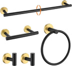 TURS Black and Gold 5 Piece Bathroom Hardware Set, SUS304 Stainless Steel Gold Black Towel Bar Set, 24 Inch Rould Bathroom Accessories Kit Wall Mounted