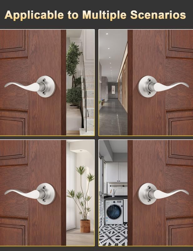 Mengico 6 Pack Satin Nickel Dummy Door Lever, Single Right Side Door Handle for Closets, Non-Turning Pull Only Lever Set, Wave Style Interior Door Knob