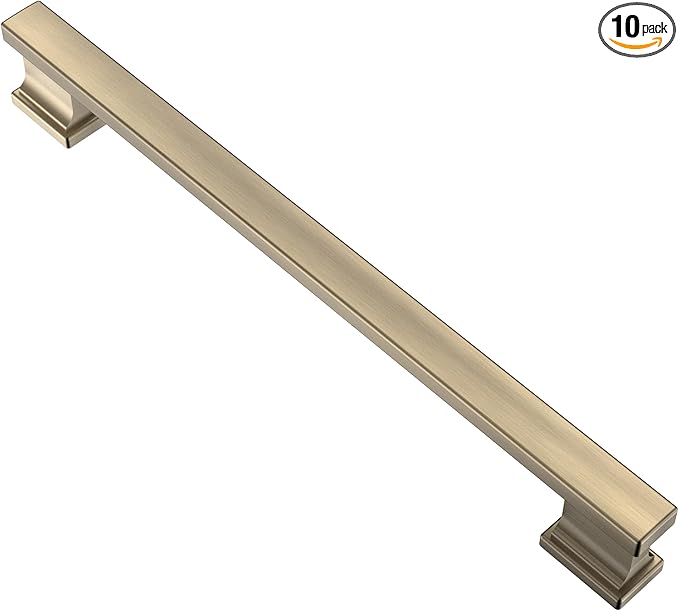 Alzassbg 10 Pack Brushed Antique Brass Cabinet Pulls, 7-1/2 Inch(192mm) Hole Centers Kitchen Cabinet Handles for Cabinets and Drawers AL3061AB