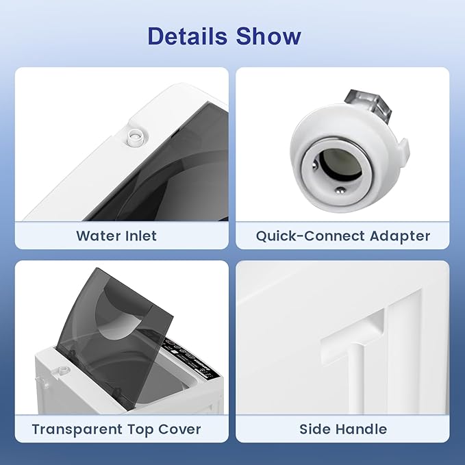 BANGSON 1.31cu.ft Portable Washing Machine, Full-Automatic Washing Machine with 8 Programs 6 Water Levels, Drain Pump and LED Display, Compact Washer for Apartments, RVs, Homes, White