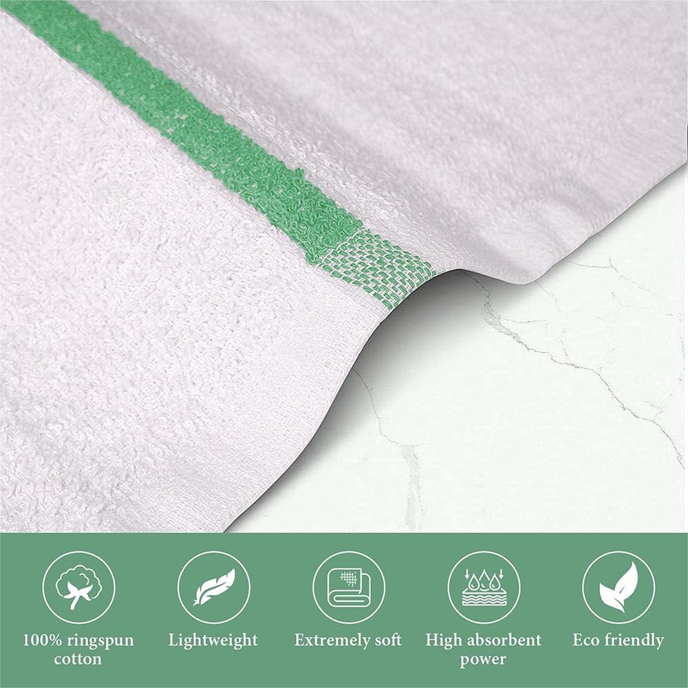 Bar Mop Green Stripe 10 lbs 16x19 Pack of 60, 100% Cotton Double Stitched Route Ready Absorbent Kitchen Towel Dish Towels and Dishcloths Towels Sets Washcloth Kitchen Towels