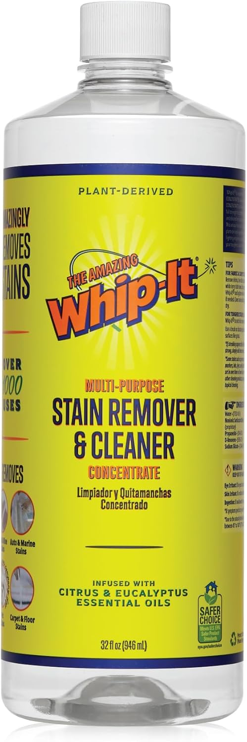 Whip It Cleaner, Multi Purpose Stain Remover CONCENTRATE, Makes 32 Bottles, Plant Based Enzyme Cleaner, Cleaning Food, Grease, Coffee, Wine, Baby Stains, pet stains, Over 500 uses, Made in USA, 32 OZ