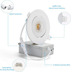 4 Inch Led Recessed lights Ultra-Thin Adjustable Eyeball Gimbal LED Recessed Lighting with Junction Box 9 Watts 750Lm Dimmable ceiling light ETL Listed (2700K/3000K/3500K/4000K/5000K Option 12Pack)