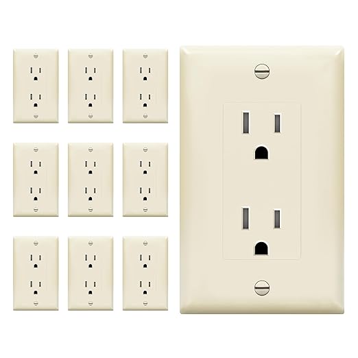 ENERLITES 10 Pack Light Almond Decorator Receptacle with Screwless Wall Plate, Standard Electrical Wall Outlet, 15A 125V, Self-Grounding, 2-Pole, 3-Wire, 5-15R, UL Listed, Tamper Resistant
