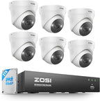 ZOSI 4K PoE Security Camera System, Person Vehicle Detection, 6pcs 4K Indoor Outdoor Spotlight PoE Cameras, Night Vision, 2 Way Audio, 8CH 8MP Home Surveillance NVR with 2TB HDD for 24/7 Recording