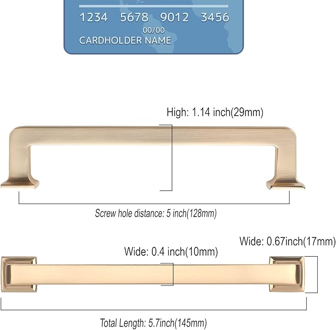10 Pack 5"(128mm) Brushed Gold Cabinet Pulls Kitchen Cabinet Handles Gold Drawer Pulls Cupboard Hardware for Cabinets